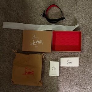 Christian Louboutin Red and Black Small Dog Collar with Packaging.